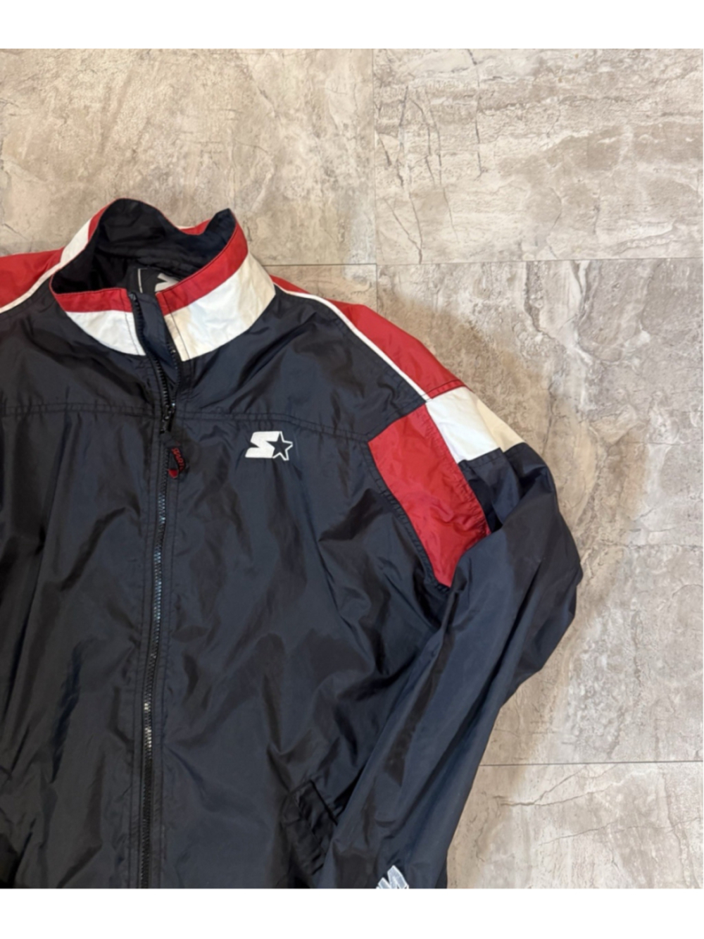 VTG 90s Starter Windbreaker Jacket Mens XL Red Black Full Zip Lightweight Nylon